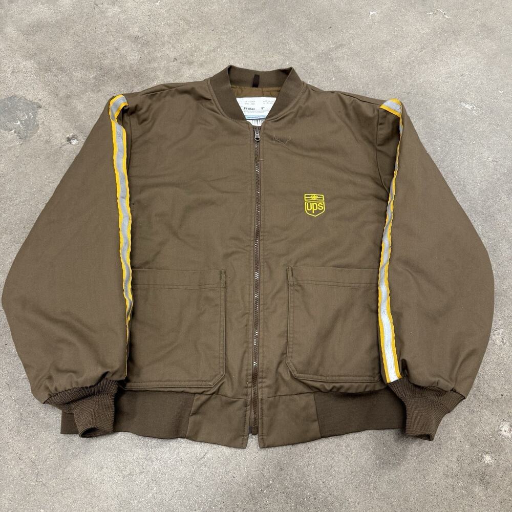 VINTAGE UPS UNITED POSTAL SERVICE REFLECTIVE BROWN BOMBER JACKET USA XL